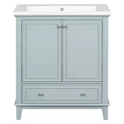 Mobile lavabo singolo da 30 pollici, mobile lavabo da bagno indipendente con 1 cassetto e 2 ante, mobile da bagno in legno con lavabo in ceramica, colore verde