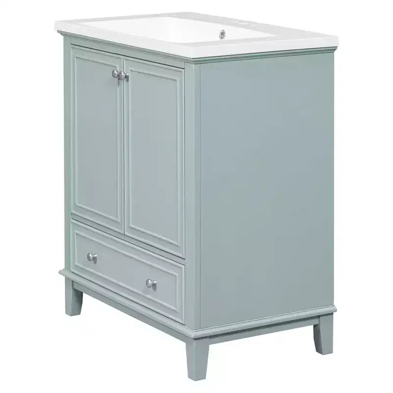 Mobile lavabo singolo da 30 pollici, mobile lavabo da bagno indipendente con 1 cassetto e 2 ante, mobile da bagno in legno con lavabo in ceramica, colore verde