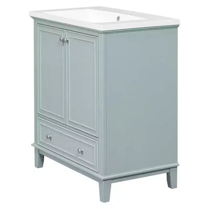 Mobile lavabo singolo da 30 pollici, mobile lavabo da bagno indipendente con 1 cassetto e 2 ante, mobile da bagno in legno con lavabo in ceramica, colore verde