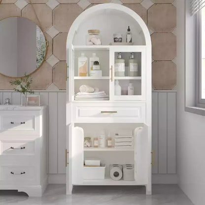 Okak Tall Arched Storage Pantry Cabinet with Glass Doors & Adjustable Shelves,Display Sideboard Accent Cabinet for Dining Room,Kitchen