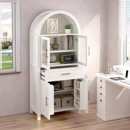 Okak Tall Arched Storage Pantry Cabinet with Glass Doors & Adjustable Shelves,Display Sideboard Accent Cabinet for Dining Room,Kitchen