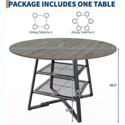 Tavolo da Pranzo Rotondo Acekool da 47 Pollici con Ripiano Portaoggetti, Tavolo da Cucina con Base in Metallo per 4-6 Persone