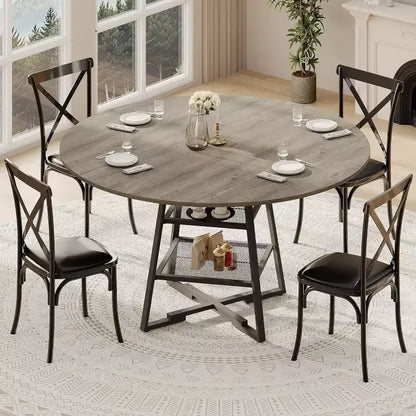 Tavolo da Pranzo Rotondo Acekool da 47 Pollici con Ripiano Portaoggetti, Tavolo da Cucina con Base in Metallo per 4-6 Persone