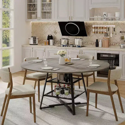 Tavolo da Pranzo Rotondo Acekool da 47 Pollici con Ripiano Portaoggetti, Tavolo da Cucina con Base in Metallo per 4-6 Persone