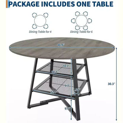 Tavolo da Pranzo Rotondo Acekool da 47 Pollici con Ripiano Portaoggetti, Tavolo da Cucina con Base in Metallo per 4-6 Persone