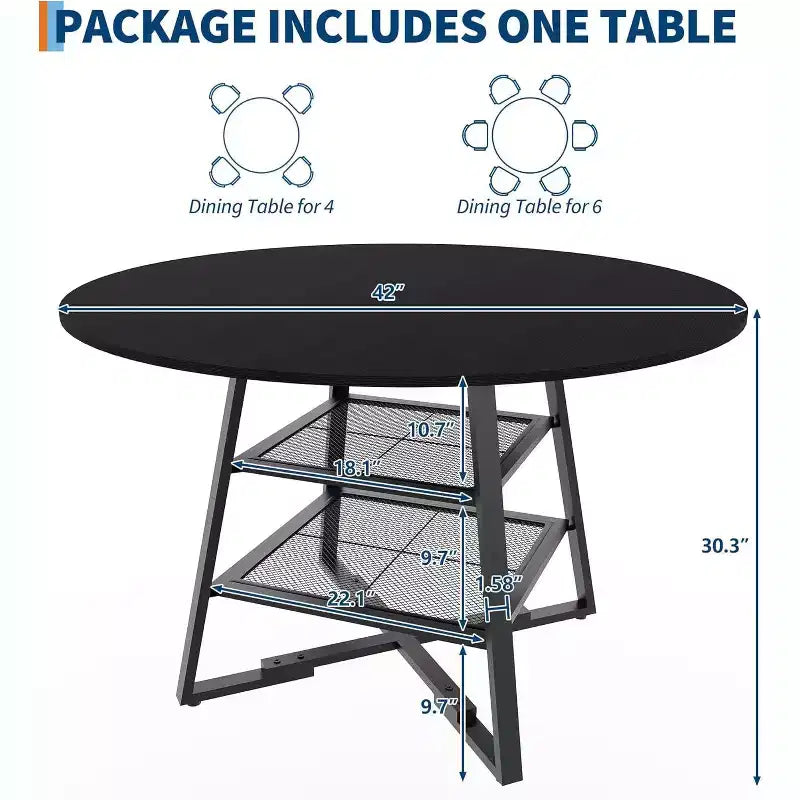 Tavolo da Pranzo Rotondo Acekool da 47 Pollici con Ripiano Portaoggetti, Tavolo da Cucina con Base in Metallo per 4-6 Persone