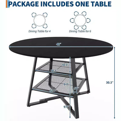 Tavolo da Pranzo Rotondo Acekool da 47 Pollici con Ripiano Portaoggetti, Tavolo da Cucina con Base in Metallo per 4-6 Persone