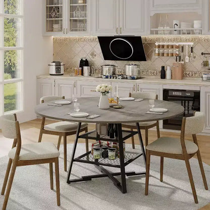 Tavolo da Pranzo Rotondo Acekool da 47 Pollici con Ripiano Portaoggetti, Tavolo da Cucina con Base in Metallo per 4-6 Persone