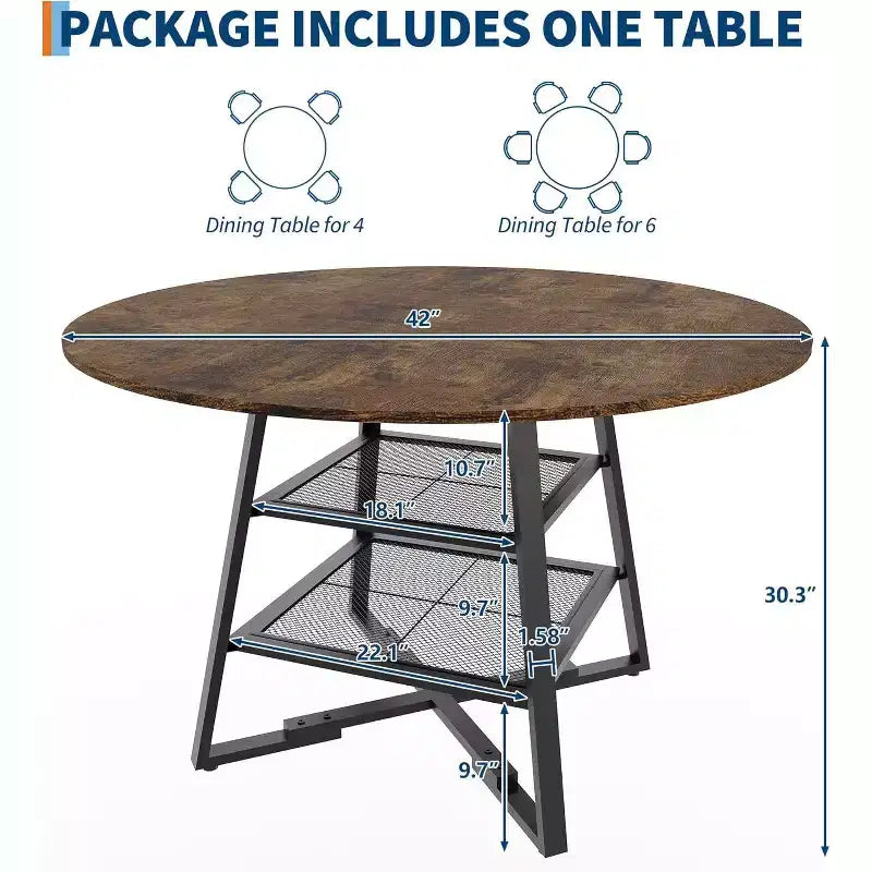 Tavolo da Pranzo Rotondo Acekool da 47 Pollici con Ripiano Portaoggetti, Tavolo da Cucina con Base in Metallo per 4-6 Persone
