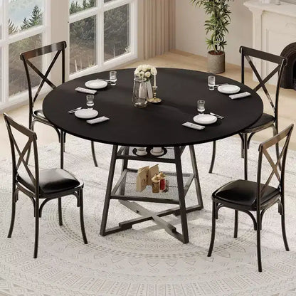 Tavolo da Pranzo Rotondo Acekool da 47 Pollici con Ripiano Portaoggetti, Tavolo da Cucina con Base in Metallo per 4-6 Persone