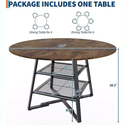Tavolo da Pranzo Rotondo Acekool da 47 Pollici con Ripiano Portaoggetti, Tavolo da Cucina con Base in Metallo per 4-6 Persone