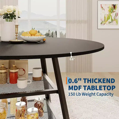 Tavolo da Pranzo Rotondo Acekool da 47 Pollici con Ripiano Portaoggetti, Tavolo da Cucina con Base in Metallo per 4-6 Persone