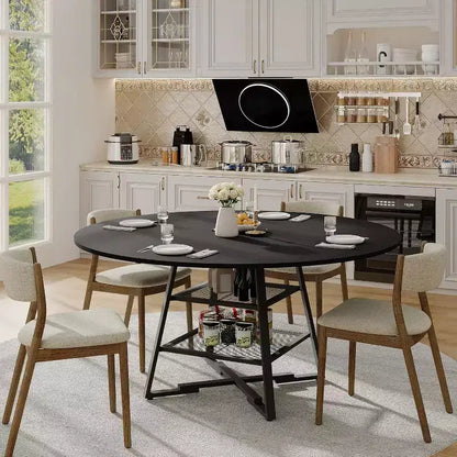 Tavolo da Pranzo Rotondo Acekool da 47 Pollici con Ripiano Portaoggetti, Tavolo da Cucina con Base in Metallo per 4-6 Persone