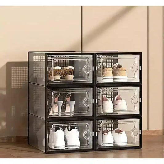 12 PCS Shoe Organizer, Clear Plastic Stackable Shoe Organizer for Closet, Clear Plastic Stackable Shoe Box for Entryway Space Saving Collapsible