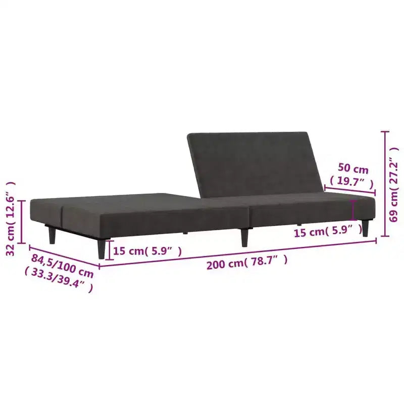vidaXL 2-Seater Sofa Bed Accent Upholstered Loveseat Sleeper Couch Velvet