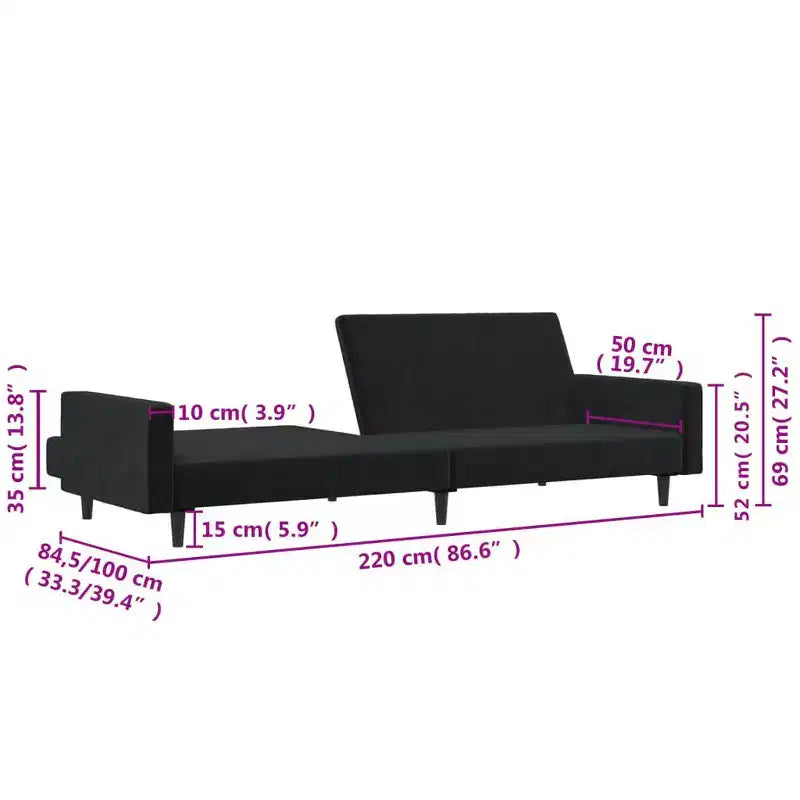 vidaXL 2-Seater Sofa Bed Accent Upholstered Loveseat Sleeper Couch Velvet
