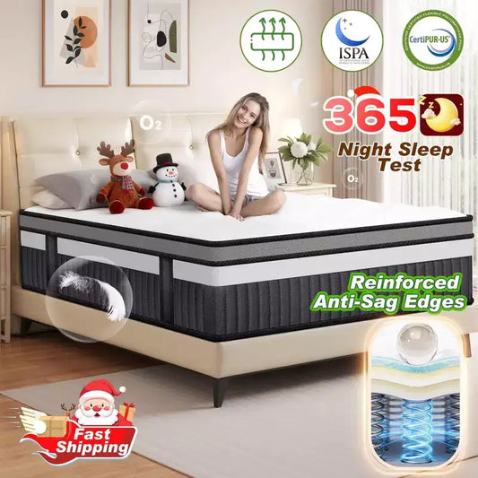 14 Inch King Hybrid Mattress in a Box with Gel Memory Foam, Medium Firm, Pressure Relief, Antisensitivity, CertiPUR-US Certified