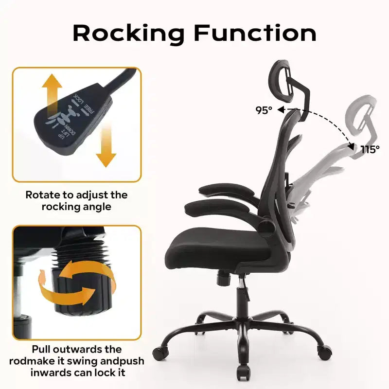 Sedia da ufficio ergonomica, sedia da scrivania per computer con schienale alto, altezza regolabile e braccioli ribaltabili, sedia da gaming in rete confortevole per l'home office