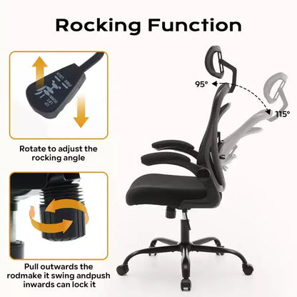 Sedia da ufficio ergonomica, sedia da scrivania per computer con schienale alto, altezza regolabile e braccioli ribaltabili, sedia da gaming in rete confortevole per l'home office