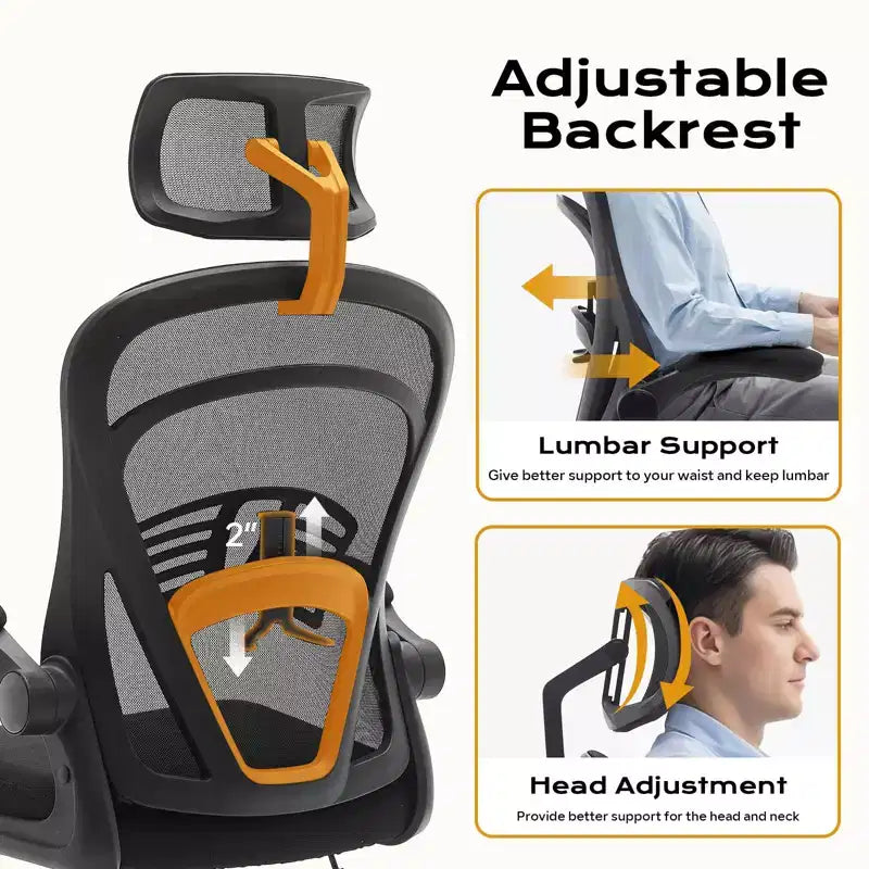 Sedia da ufficio ergonomica, sedia da scrivania per computer con schienale alto, altezza regolabile e braccioli ribaltabili, sedia da gaming in rete confortevole per l'home office