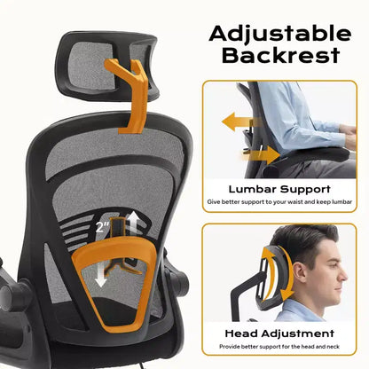 Sedia da ufficio ergonomica, sedia da scrivania per computer con schienale alto, altezza regolabile e braccioli ribaltabili, sedia da gaming in rete confortevole per l'home office