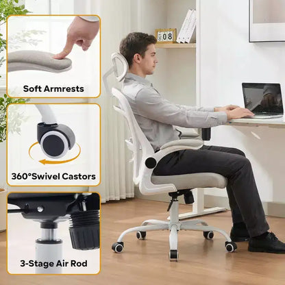 Sedia da ufficio ergonomica, sedia da scrivania per computer con schienale alto, altezza regolabile e braccioli ribaltabili, sedia da gaming in rete confortevole per l'home office