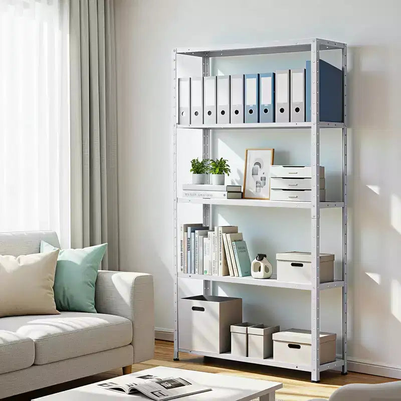 5 Tier Heavy Duty Steel Shelving Unit, 500 lbs Capacity Garage Storage Shelves with Adjustable Height, Metal Shelves, Industrial Shelves, Silver