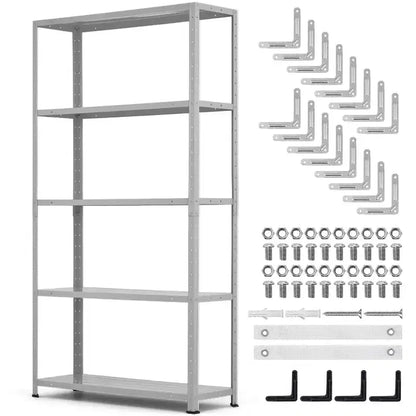 Scaffalatura in Acciaio a 5 Ripiani Resistente, Unità di Scaffalatura per Garage con Capacità di 227 kg e Altezza Regolabile, Scaffali in Metallo, Scaffali Industriali, Argento