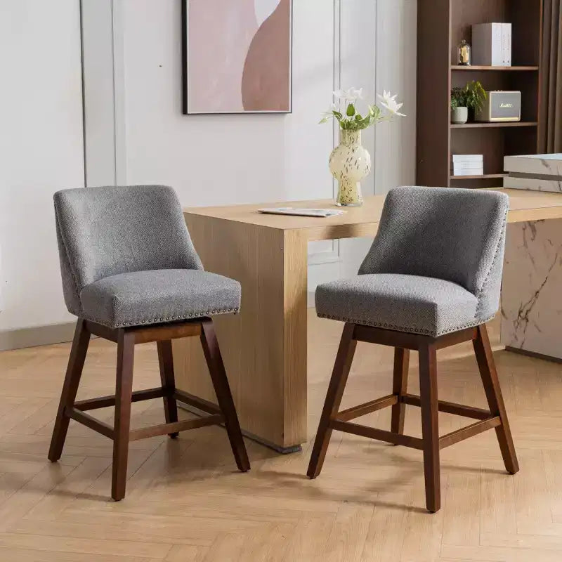 Zeus & Ruta Upholstered Swivel Barstools Set of 2 with 26 Counter Height