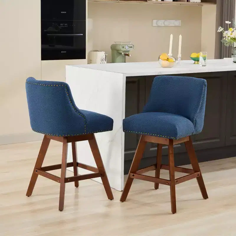 Zeus & Ruta Upholstered Swivel Barstools Set of 2 with 26 Counter Height