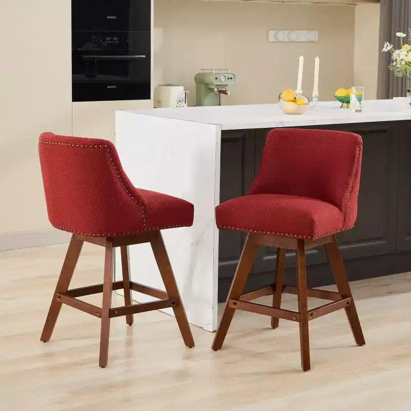 Zeus & Ruta Upholstered Swivel Barstools Set of 2 with 26 Counter Height