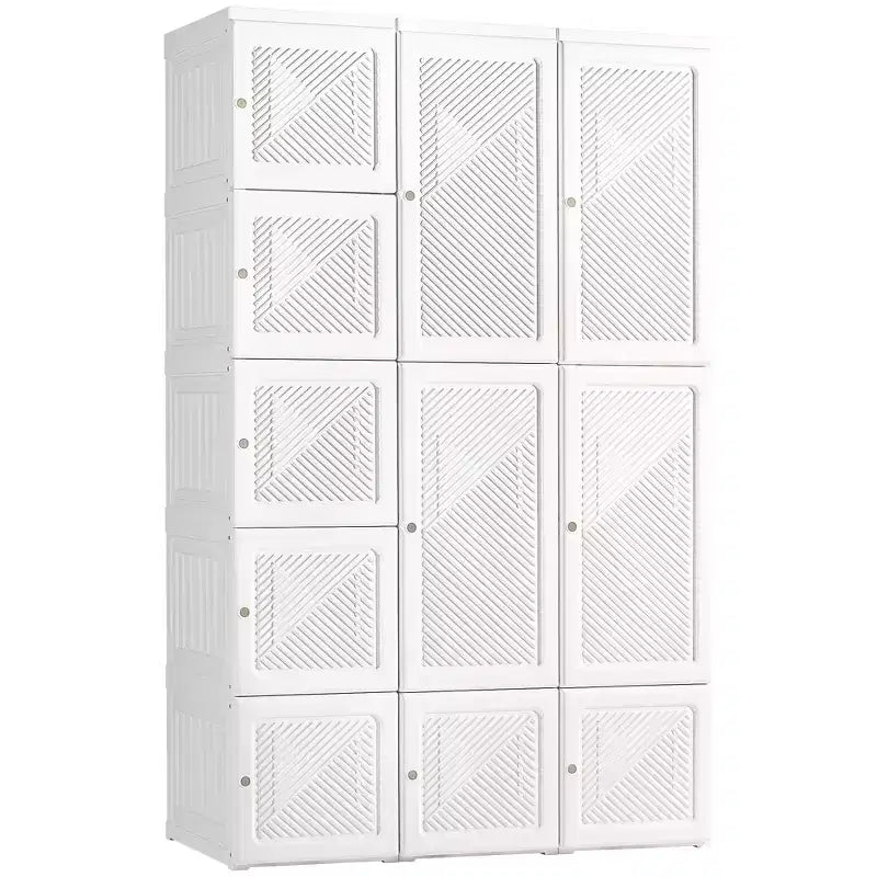 Portable Wardrobe Closet, Folding Clothes Storage Organizer with 8 Cube Compartments, 2 Hanging Rods, 11 Magnet Doors