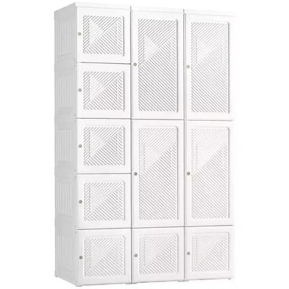 Portable Wardrobe Closet, Folding Clothes Storage Organizer with 8 Cube Compartments, 2 Hanging Rods, 11 Magnet Doors
