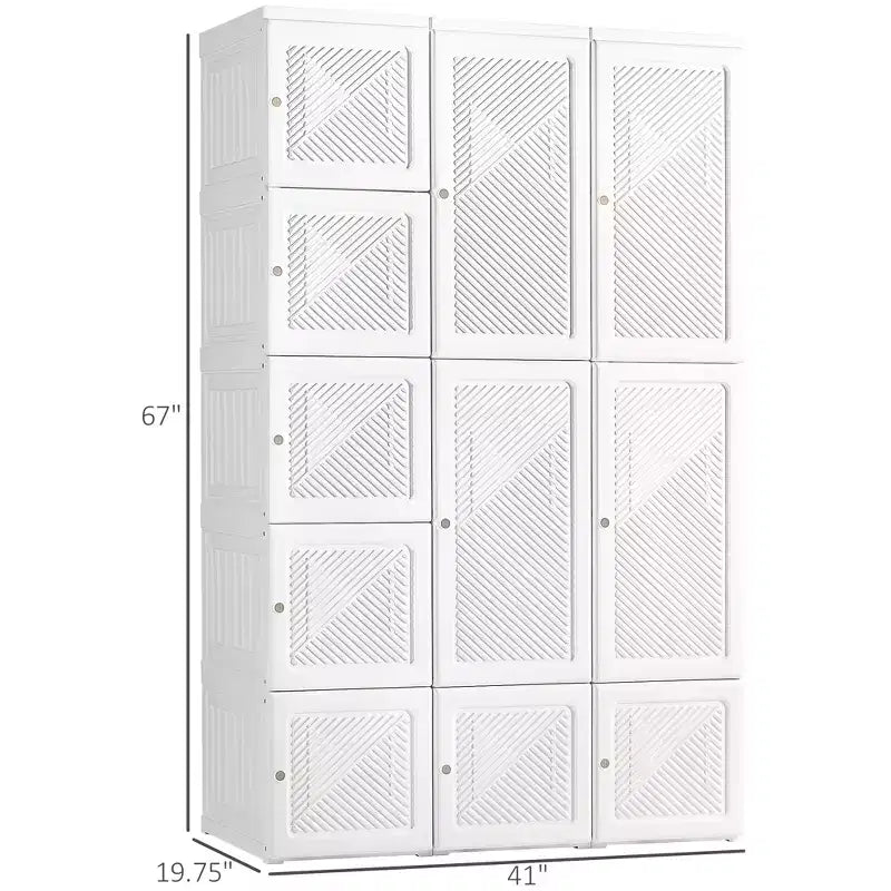 Portable Wardrobe Closet, Folding Clothes Storage Organizer with 8 Cube Compartments, 2 Hanging Rods, 11 Magnet Doors