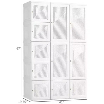 Portable Wardrobe Closet, Folding Clothes Storage Organizer with 8 Cube Compartments, 2 Hanging Rods, 11 Magnet Doors