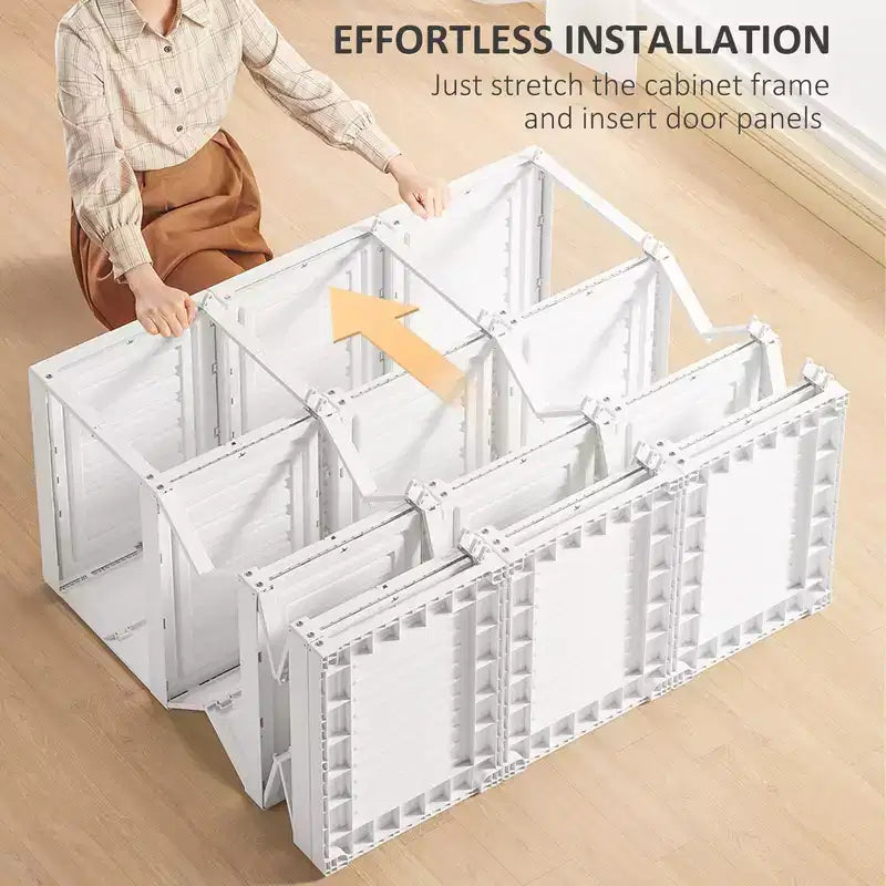 Portable Wardrobe Closet, Folding Clothes Storage Organizer with 8 Cube Compartments, 2 Hanging Rods, 11 Magnet Doors