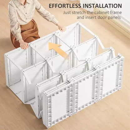 Portable Wardrobe Closet, Folding Clothes Storage Organizer with 8 Cube Compartments, 2 Hanging Rods, 11 Magnet Doors