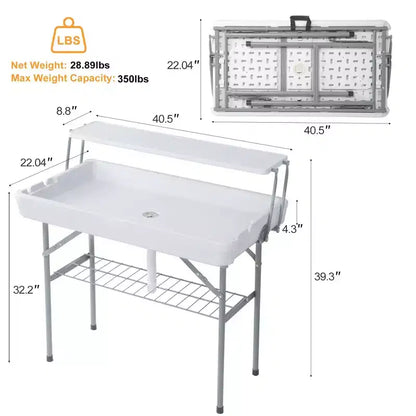 Tavolo pieghevole refrigeratore da esterno con ripiano extra, tavoli ghiacciaia per feste con scarico e gonna coordinata, tavolino rinfrescante per campeggio, picnic