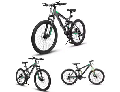 Bicicletta da montagna da 24 pollici, 21 velocità, con sospensioni complete, forcella anteriore e ammortizzatore, telaio in acciaio, bicicletta da città ergonomica per uomo e donna