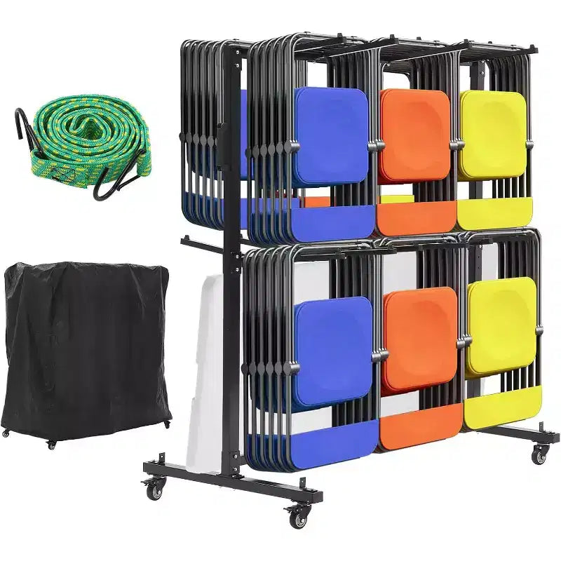 Heavy-Duty Folding Chair and Table Cart,Holds 42 Chairs or 12 Tables, 400 lbs Capacity Multi-Function Flatbed Dolly with Swivel Wheels, Elastic Cords