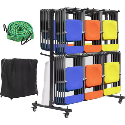 Heavy-Duty Folding Chair and Table Cart,Holds 42 Chairs or 12 Tables, 400 lbs Capacity Multi-Function Flatbed Dolly with Swivel Wheels, Elastic Cords