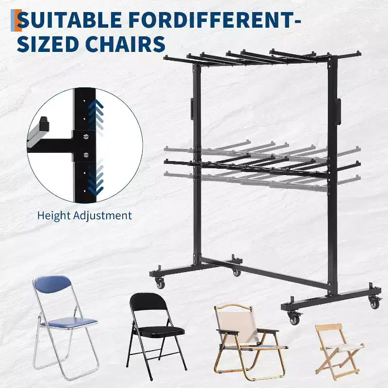 Heavy-Duty Folding Chair and Table Cart,Holds 42 Chairs or 12 Tables, 400 lbs Capacity Multi-Function Flatbed Dolly with Swivel Wheels, Elastic Cords