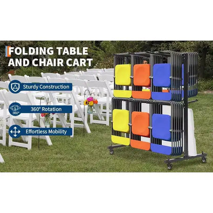 Heavy-Duty Folding Chair and Table Cart,Holds 42 Chairs or 12 Tables, 400 lbs Capacity Multi-Function Flatbed Dolly with Swivel Wheels, Elastic Cords