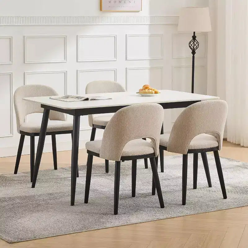 Wooden Dining Chairs, Upholstered Kitchen Dining Room Chair, Modern Linen Fabric Dinner Chair Support for Living Room, Beige