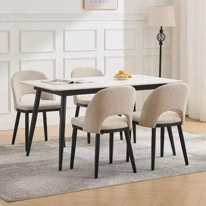 Wooden Dining Chairs, Upholstered Kitchen Dining Room Chair, Modern Linen Fabric Dinner Chair Support for Living Room, Beige