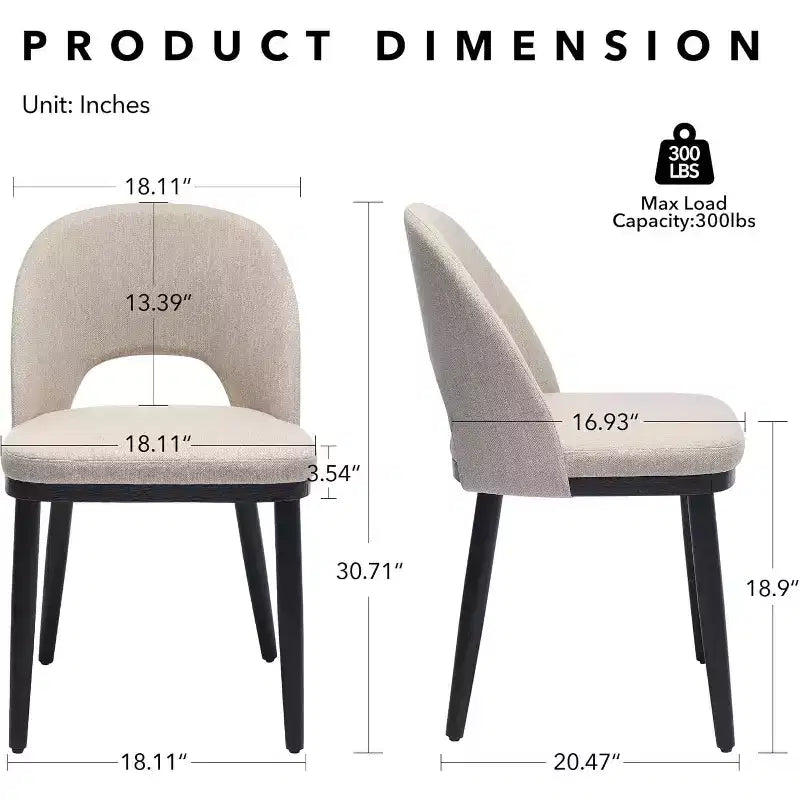 Wooden Dining Chairs, Upholstered Kitchen Dining Room Chair, Modern Linen Fabric Dinner Chair Support for Living Room, Beige
