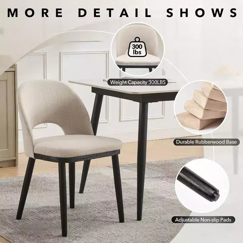 Wooden Dining Chairs, Upholstered Kitchen Dining Room Chair, Modern Linen Fabric Dinner Chair Support for Living Room, Beige