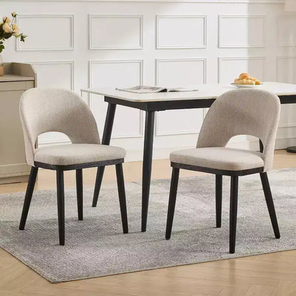 Wooden Dining Chairs, Upholstered Kitchen Dining Room Chair, Modern Linen Fabric Dinner Chair Support for Living Room, Beige