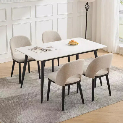 Wooden Dining Chairs, Upholstered Kitchen Dining Room Chair, Modern Linen Fabric Dinner Chair Support for Living Room, Beige