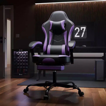 MAYEERTY Gaming Chair, Ergonomic Computer Chair with Footrest and Massage Lumbar Support, Height Adjustable Swivel Video Game Chair Purple Black